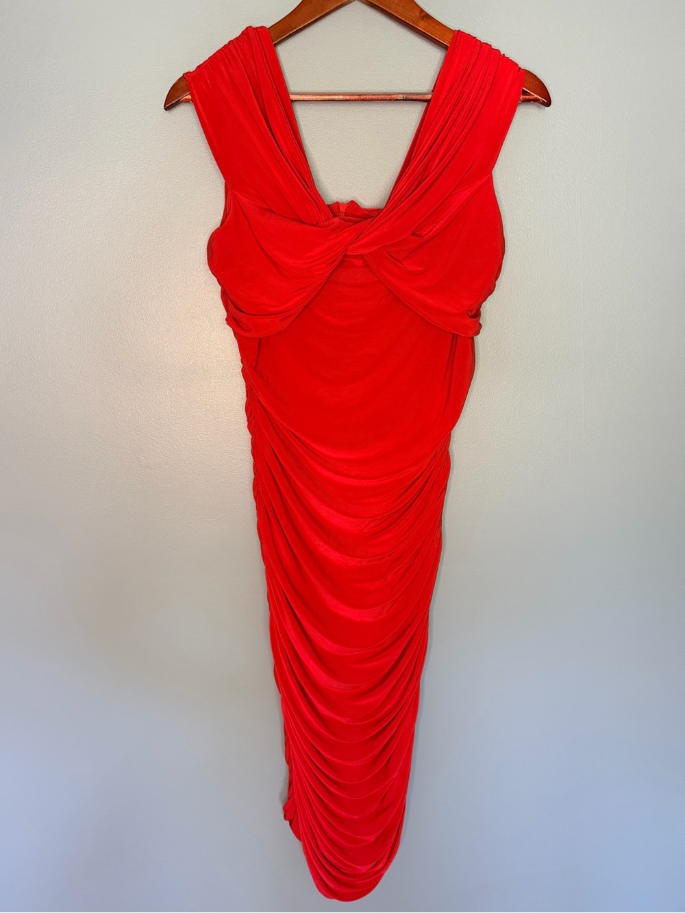 Club L London Red Draped Bodycon Dress with Twisted Front and Cut Out | Size 10